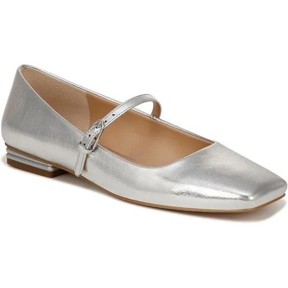 Franco Sarto Flat Shoes Women Silver Polyurethane (PU) Tinsley Mary Jane Shoes - Picture 1 of 9